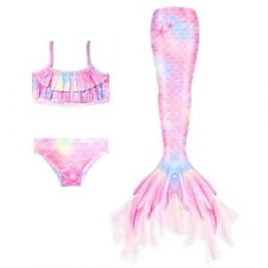 Maillot De Bain Enfant Fille Joli Maillot de Bain d'été Cosplay Party Fille Manches Longues 3 Pièces Deguisement Océan Piscine Natation Plage Costume de Bain de Plage (HIKLASbien, neuf)