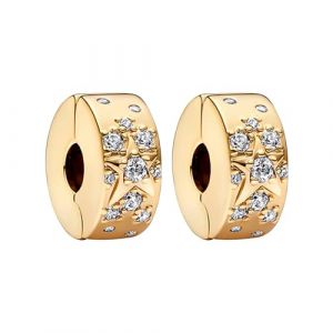 TOFBS 2 Pi&egrave;ces Charms Femme Breloque Soleil Lune &Eacute;toile Argent Sterling 925 Cubique Zircone Clip Charm Compatible Breloque Pendentif Perles Bijoux Cadeaux Anniversaire M&egrave;res S&oelig;ur (Or#2) (Delaniedaily, neuf)