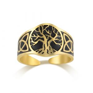 Dreamtimes Yggdrasil Arbre de Vie Bague Homme Femme Bague Vintage Réglable Anneau En Acier Inoxydable Viking Noeud Celtique (Or noir) (jinxin-jewelry, neuf)