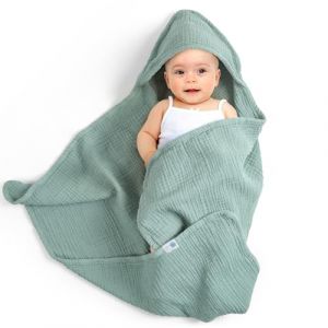 lulumoon Serviette de Bain Bebe: 76x76cm Mousseline de Coton Cape de Bain Bebe-Douce et Absorbante, Garde Bébé au Chaud Après Le Bain-Convient pour 0-18 Mois(Vert) (Treen-UK, neuf)