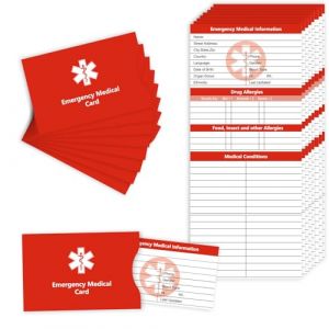 MEDMEX Lot de 8 cartes m&eacute;dicales d'urgence &agrave; trois plis avec pochettes de protection, informations d'alerte m&eacute;dicale d'urgence, carte d'identit&eacute; de contact pour poche portefeuille (Tek Shield EU, neuf)