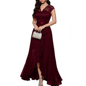 Bbonlinedress Robe Asym&eacute;trique C&eacute;r&eacute;monie Femme Longue pour Cocktail Mariage Invit&eacute; Bal de Promo Anniversaire Bapt&ecirc;me Guinguette pin Up Burgundy XL (Bbonlinedress, neuf)