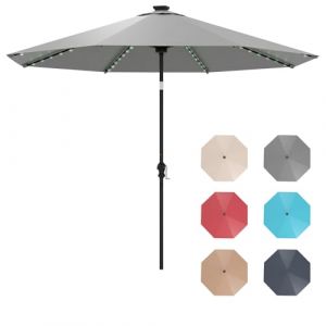 GOPLUS Parasol de Jardin Extérieur avec LED Coloré, 3M Grand Parasol Balcon Inclinable 35° avec Manivelle, 8 Baleines Solides, pour Patio Terrasse, Base Non Incluse (Gris) (Augenstern24, neuf)