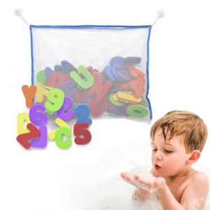 Juguta 36 Lettres et Chiffres en Mousse et Filet pour le Bain,pour l'Apprentissage de Bébé, Lettres d'Alphabet Amovibles, Jouets en Mousse Créatifs pour Enfants (ROXYROX FASHION, neuf)