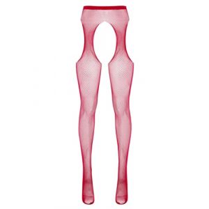 TSSOE Bas Legging Collant Femme Résille Pantalon Ouvert Entrejambe Jarretelle Factice Jarretelle Fantaisie Rouge Taille Unique (TSSOE EU, neuf)