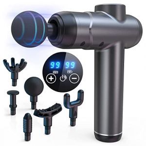 SHAVINGFUN Pistolet de Massage,Pistolet de Massage Musculaire,mini pistolet de massage,massage gun,Avec 99 Niveaux Réglables 6 Têtes de Massage et l'Écran LCD,Soulager Douleurs et Raideurs (ZYFJD, neuf)