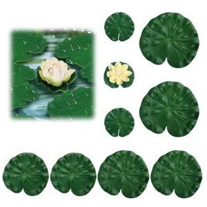 Nénuphars Artificiels pour Bassin Extérieur, 8 Feuilles de Lotus + 1 Fleur en Mousse EVA, Plantes Flottantes Décoratives pour Mini Bassin Aquarium Fontaine Jardin Étang, Réutilisables Étanches Réalist (ZhangYinWen, neuf)