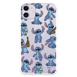 Coque pour iPhone 11 Officielle de Lilo & Stitch Stitch Patron Transparent pour protéger votre téléphone portable Coque Xiaomi en silicone flexible sous licence officielle Disney (La Casa de Las Carcasas, neuf)