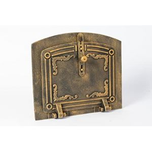 SEZAM Porte de four en fonte l&eacute;g&egrave;re - avec loquet de porte, semi-circulaire, porte de four &agrave; pizza - porte de four &agrave; pain - porte de four en pierre, 31,5 x 3,5 x 37 cm, vieil or peint (euro-sezam, neuf)