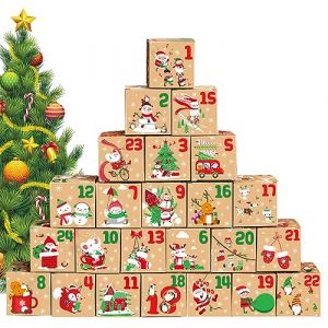 Mamiddle Calendrier de l'avent 2025 24 caisses, pochettes cadeaux pour calendrier de l'avent 7 x 7 x 7 cm pour Cadeau No&euml;l Biscuits Chocolat Bonbons Jouets (Marron) (Mamidlle, neuf)