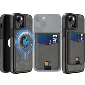 MOBESV 2 in 1 Coque en Cuir pour iPhone 14 avec Portefeuille Support, &Eacute;tui Magn&eacute;tique Compatible avec MagSafe, Housse avec Porte Cartes &Eacute;l&eacute;gant (Gris) (NineFox, neuf)