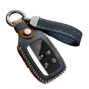 ontto Coque de clé de Voiture en Cuir pour Defender Discovery Evoque LR4 Range Rover Sport Jaguar XE XF XJ Télécommande Porte-clés en Cuir Bleu (Ontto, neuf)