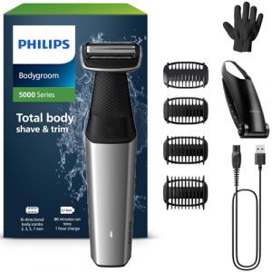 Philips Bodygroom Series 5000, tondeuse corps et entrejambe &eacute;tanche, rasage de pr&egrave;s confortable, pour toutes les zones du corps y compris le dos, 60 min. Autonomie, mod&egrave;le BG5021/16 (MaxiLand | Factures TVA incluse, neuf)