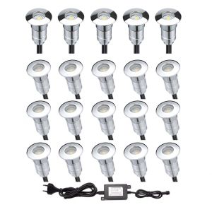 LeClubLED Pack Mini Spots LED Encastrables SP-E02 Angle 180&deg; 0.3W DC12V - Kit spots &eacute;tanches dimmables tout inclus pour &eacute;clairage terrasse jardin escalier (Blanc Chaud 2700K, 11 spots) (LeClubLed, neuf)