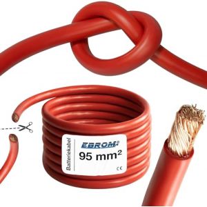 EBROM Câble de batterie très flexible Hi-Flex (Hi Flex) 95 mm² Au mètre en rouge - Très flexible Gaine en PVC (70 ± 5 Shore) 100% cuivre 95 mm² Comme câble de démarrage, câble de chargement ou autre (EBROM, neuf)