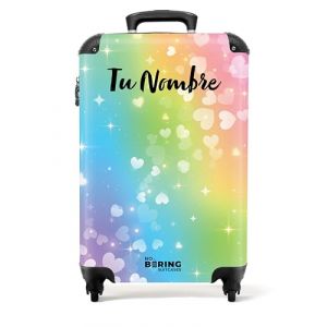 NoBoringSuitcases.com Valise Enfant Fille, Valise Cabine, Bagages Enfant, Valise Enfant Roulette, Trolley, Valise Fille, Valise Personnalisable 55x35x25cm (Cœurs flottants - Arc-en-Ciel) (NoBoringSuitcases, neuf)
