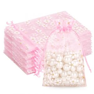 G2PLUS Sachet Organza Rose aux Marguerites: Pochette Organza 10x15 cm, 30 Pi&egrave;ces Sac &agrave; Bijoux Id&eacute;aux pour les Drag&eacute;es, Mariages, Bapt&ecirc;me et Anniversaires (BIGGER, neuf)