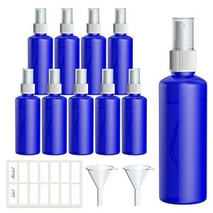 Qoosea 10 pcs Flacon Vaporisateur, 100ml Bouteille Spray Plastique Vide Avec Pulverisateur de Brouillard Fine, Vaporisateurs Cosmétiques Bleue (lysmuk, neuf)