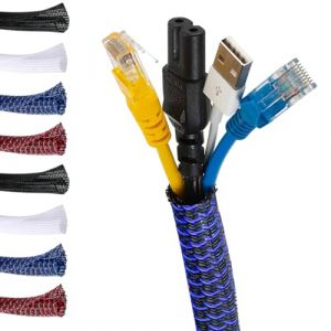 MarketConnect&reg; Gaine C&acirc;bles Auto-Fermeture &Oslash; 19mm, L 4m &bull; Range et Cache les C&acirc;bles &bull; Id&eacute;al pour Bureau et TV &bull; NOIR-BLEU (MARKETCONNECT, neuf)