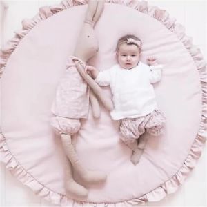 Apioiqa Tapis de jeu rose pour enfants, tapis de jeu pour bébé, tapis tipi pour enfants, tapis rond à volants pour bébé, tapis en coton pour sol de bébé, décoration de chambre d'enfant, 99,8 cm (qihangkuajing, neuf)