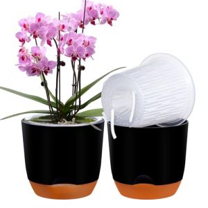 QCQHDU Lot de 2 pots à orchidée avec trous pour rempotage à double couche et à arrosage automatique avec bonne circulation de l'air (noir, 18,3 cm) (ONOME, neuf)