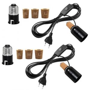 B22 Kit Lampe Bouteille 2PCS, 240CM Cable, Noir Douille E27 avec B22 Convertisseur, Adaptateur Bouteille pour Douille de Lampe, 3 Bouchons Souples, Support Lampe Bouteille pour Différent Bouteille (LQUNFYL, neuf)