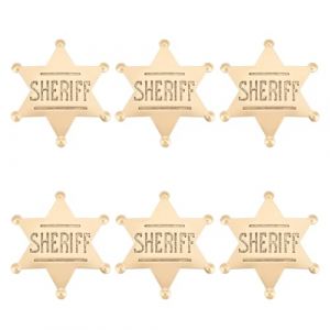 FINGERINSPIRE 6 pcs Western Sh&eacute;rif Badge M&eacute;tal Hexagramme Sh&eacute;rif Broche 59x67mm &Eacute;toile Dor&eacute;e avec Mot Sh&eacute;rif &Eacute;pinglette Vintage &Eacute;pinglette pour Costume R&eacute;tro Poitrine pour Cosplay (FINGERINSPIRE FR, neuf)