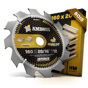AMBOSS WERKZEUGE® Lame de scie circulaire HM, 160 x 20/16 mm, 16 Z12, à dents alternées, pour le bois, à découpe, avec bague de réduction, pour Bosch PKS 55 A, Metabo KS 55, Scheppach PL55, Festool (Sawblade King, neuf)