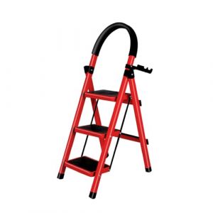 Escabeau Pliant l&eacute;ger, avec Patins en Caoutchouc antid&eacute;rapants, capacit&eacute; de Charge jusqu'&agrave; 150 kg, &eacute;chelle de Bureau, (D) 104 x 57 x 41,5 cm &ndash; 3 &eacute;tapes (Rouge) (Hechheu, neuf)