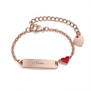 Enfants Bébé Bracelet Fille Gravure:VNOX Bracelets Personnalisés Fille Gravable Enfants Bracelet Baptême Garçon Fille Pendentif Coeur Nom Bracelet Bébé Bracelet Cadeaux De Baptême,12cm Or rose (VNOX JEWELLERY, neuf)