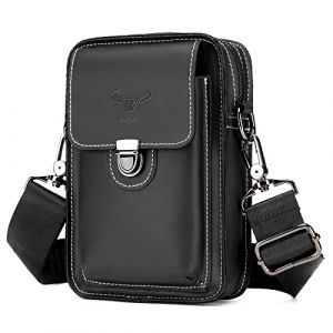BAIGIO Sac Banane Randonn&eacute;e pour Homme Sac Banane en Cuir Sacoche Banane Homme Sacoche Ceinture Pochette Telephone Portable avec Passant de Ceinture (Noir) (Vesia, neuf)