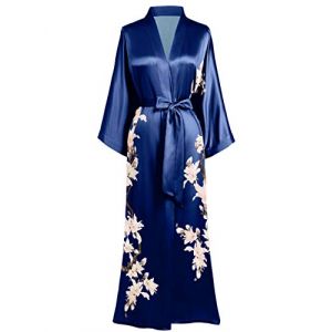 BABEYOND Kimono Robe de Nuit Femme Robe de Chambre Longue Robe de Nuit Floral Kimono Long Chemise de Nuit Kimono 53"/135cm (Bleu foncé) (BABEYOND  FR, neuf)