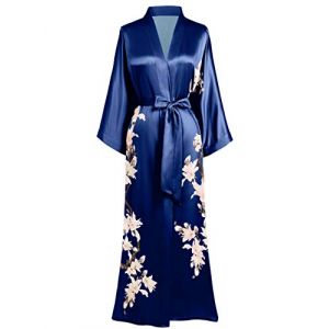 BABEYOND Kimono Robe de Nuit Femme Robe de Chambre Longue Robe de Nuit Floral Kimono Long Chemise de Nuit Kimono(Bleu marine) (BABEYOND  FR, neuf)