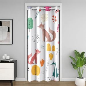 Homewish Rideau de Porte Renard 86x203 cm, Rideau Occultant Imprim&eacute; d'animaux des Bois, Rideau de Porte Nuage Arc-en-Ciel pour Chambre d'enfant,Traitement de Fen&ecirc;tre Feuilles Plantes, Color&eacute;e (Suzhou yiyanyun e-commerce Co., Ltd, neuf)