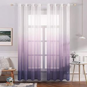 MIULEE Lot de 2 Voilages Rideaux Dégradé à Oeillet Moustiquaires de Fenêtre en Polyester de Couleur Changée Voile Ombre Semi-Transparent Décor pour Salon Chambre Bureau 140x245CM(L x H) Violet (MIULEE HOME, neuf)