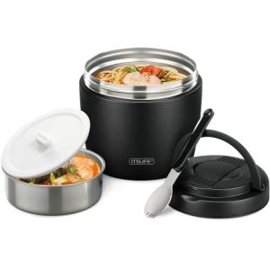Itslife Boîte Alimentaire Isotherme, 970ml Boite Isotherme Repas Chaud, Lunch Box Isotherme avec Cuillère, Thermos Alimentaire Chaud en Acier Inoxydable, Thermos Isotherme pour Ecole Bureau (Noir) (Itslifeuk, neuf)