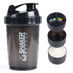 VIGIND Shaker à protéines 500ml,Bouteille shaker pour protéines,shaker avec compartiment,Mélangeur Sans Grumeaux，Anti-Fuite,Sans BPA & Lavable Lave-Vaisselle （Noir） (VIGIND Direct, neuf)