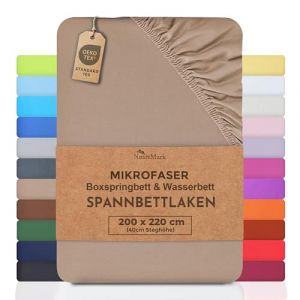 NatureMark Drap-housse en microfibre pour lit à sommier tapissier et pour lit à eau - 200 x 220 cm - Hauteur de bonnet 40 cm - 200 x 220 cm - 100 % polyester - Sable/beige (BasaTex GbR, neuf)