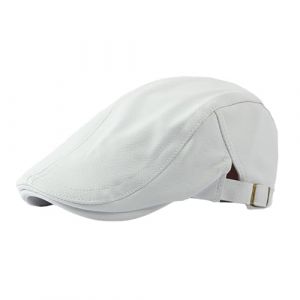 Lifup B&eacute;rets Plats en PU Cuir pour Homme, R&eacute;glable Casquette Plate Newsboy Hat Irlandaise Gatsby Ivy Chapeau Gavroche Caps Blanc Taille Unique (Gaptop EU, neuf)