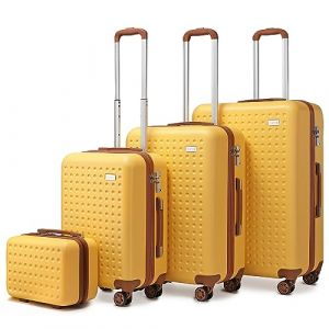 Kono Set de 3 Valise Soute 31/57/67/76cm ABS Rigide, Valise Vanity Case| Valise Cabine| Valise Moyenne| Grande Valise avec 4 roulettes 360° et Serrure TSA（Jaune） (Halterner Technologie GmbH, neuf)