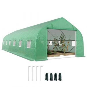 Outsunny Serre Tunnel 24 ㎡ avec bâche PE Cadre en Acier galvanisé Ø 24 mm 12 fenêtres et Porte roulante Vertes 8 x 3 x 2 m Vert (Aosom FR, neuf)