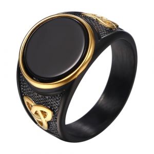 Flongo Bague Homme Chevalière Viking: Bague Chevalière Acier Inoxydable avec Pierre Onyx Noir Naturelle et Motif Noeud Celtique Bijou Style Biker Motard Nordique- Cadeau Anniveraire Fête des Pères (Flongo, neuf)