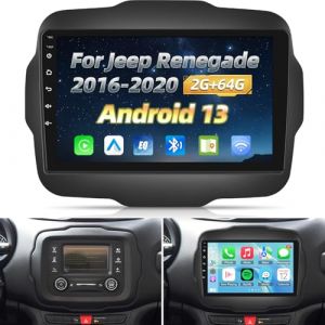 NHOPEEW Radio de Voiture 2+64G pour Jeep Renegade 2016-2020 - Carplay sans Fil et Android Auto - St&eacute;r&eacute;o Android 13 de 9 Pouces avec WiFi EQ GPS Mirror Link FM RDS + Cam&eacute;ra de recul AHD et Microphone (Tianju-EU, neuf)