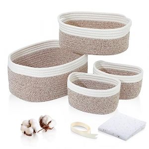 HDRNT Lot de 4 Paniers de Rangement en Corde de Coton Tressé avec Poignée, Commode de Rangement pour Panier à langer, Paniers de Rangement Empilables, Paniers et Conteneurs pour Chambre D'enfant (Spexlift GmbH, neuf)
