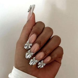 Faux ongles, ongles à presser Faux ongles longs en forme de cercueil avec colle, faux ongles marron portables avec strass, presse de Ballet, couverture complète(58) (zhangtingamz, neuf)