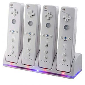Chargeur pour Manette de Wii avec 4 Batteries 2800mAh Rechargeables Et Indicateurs LED,Chargeur de Wiimote pour Wii Support de Charger de Wii Station de Charge pour Télécommande Wii, Blanc (yujunds, neuf)