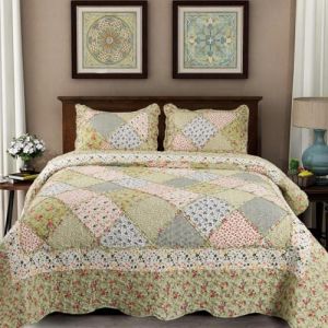 DECMAY Couvre Lit 2 Personnes 220x240 cm, Dessus de Lits et Couvre-Lits Patchwork Matelassé Rosé à Motif Floral, Couvre Canapé Léger et Confortable, Jeté de Lit Design Élégant Campagne avec Volants (Clourhoom, neuf)