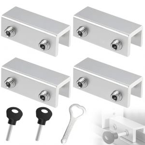 TIANLIN 4 Pi&egrave;ces Verrou Baie Coulissante, Serrure de Fen&ecirc;tre en Aluminium Argent R&eacute;glable, Bloc Porte Coulissante Adapt&eacute;e aux Portes Coulissantes et Fen&ecirc;tres d'une &Eacute;paisseur de 1&ndash;16 mm, Inclut 2 Cl&eacute;s (TIANLINN, neuf)
