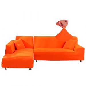 Jaotto Housse de Canapé d'angle Extensible 2 Pieces, Housse de Canapé Élastique en Forme de L, Revêtement de Canapé Universel Lavable, Couverture pour Canapé(2 Places+3 Places,Orange) (Jaotto, neuf)