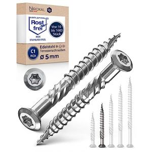 Lot de 400 vis de terrasse - 5 x 50 mm de long - Parfait pour les lames de terrasse de 20 mm - En acier inoxydable C1 trempé - Torx 25 - Vis à bois avec tête fraisée plate - Filetage partiel (NietFullThings, neuf)